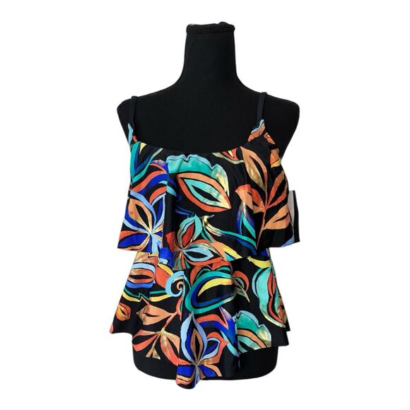 Maxine Of Hollywood Watercolor Expressions Two Tiered Tankini Top - Picture 2 of 13